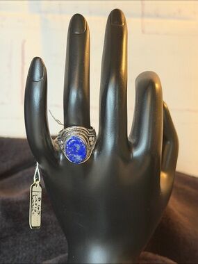Lapis Lazuli Oval Stone Sterling Silver  Ring Sz 7 Deep Blue